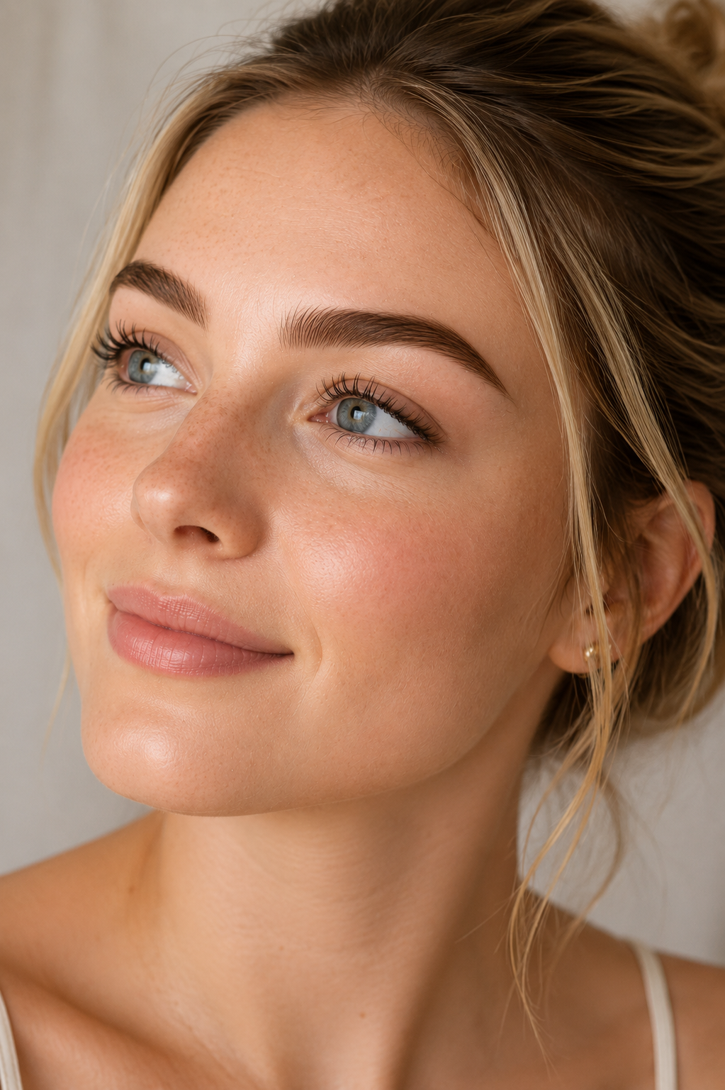 Glowing skin and beautifully shaped, tinted brows
